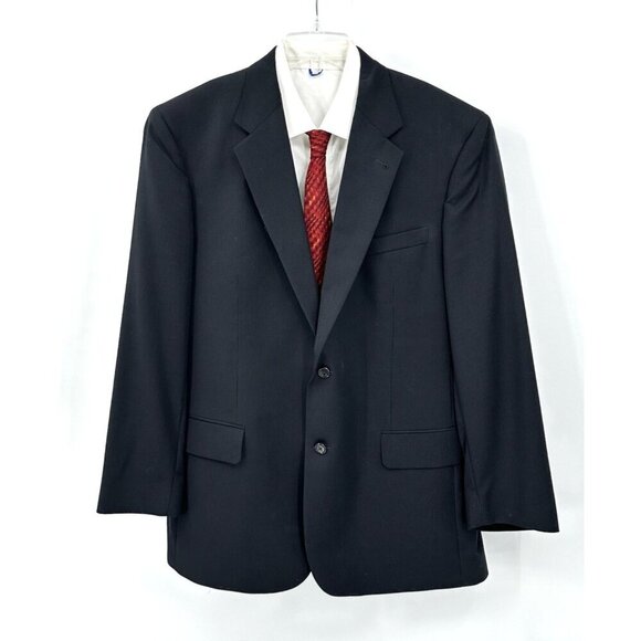 JOS A BANK SIGNATURE COLLECTION 2 piece suit stretch wool pinstripe blue 44R - Picture 1 of 12